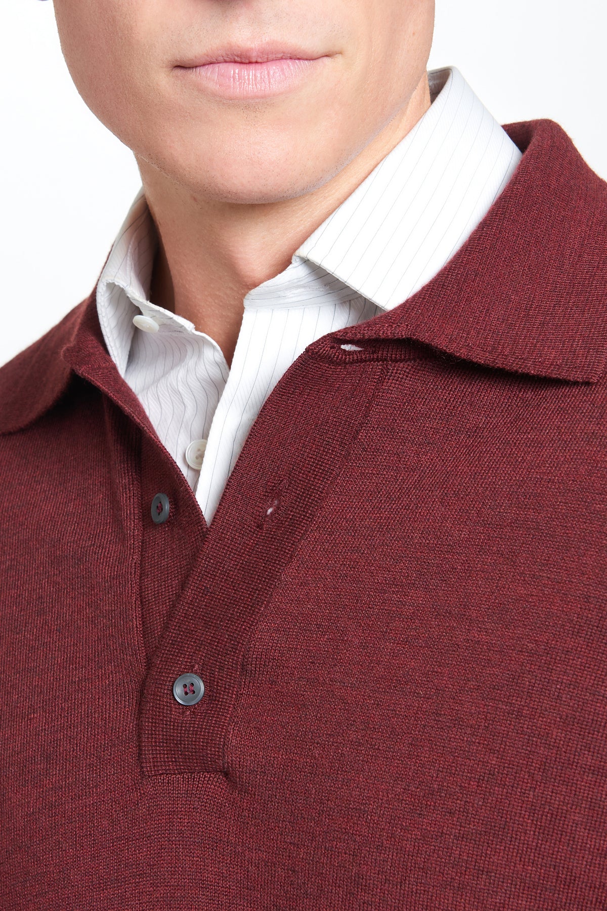 Burgundy Merino Wool Long Sleeve Polo Shirt