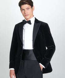 Black Tailored Fit Velvet Peak Lapel Evening Jacket