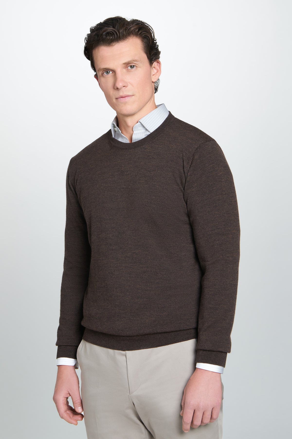 Chocolate Merino Wool Crew Neck Sweater