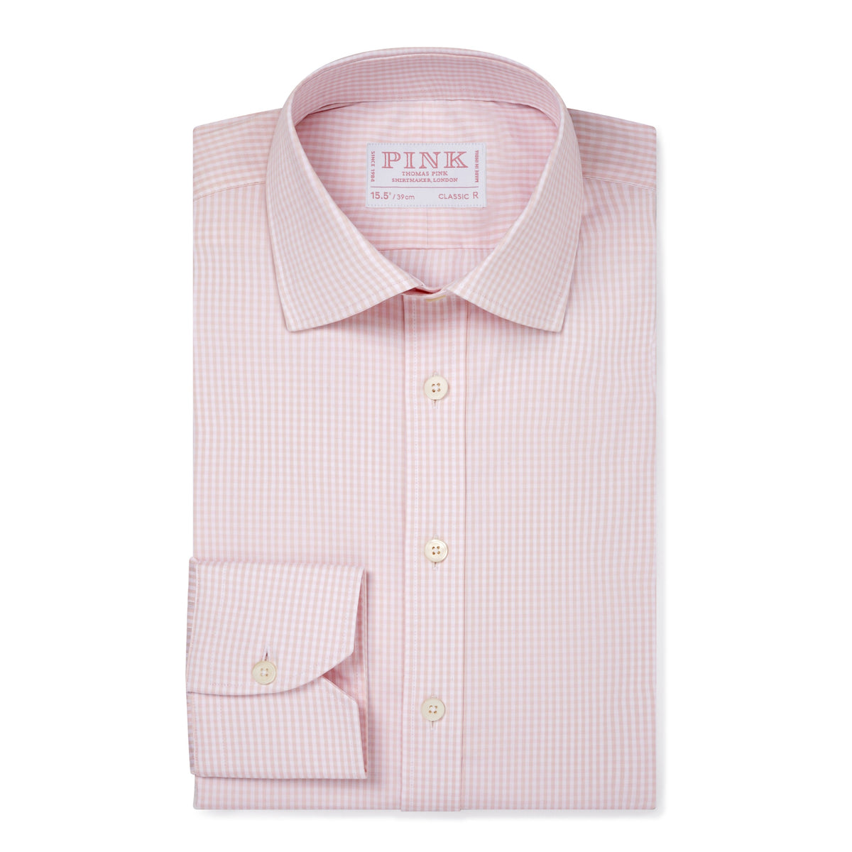 Camisa Formal Essential de Cuadros Gingham Corte Clásico Rosa Pálido y Blanco