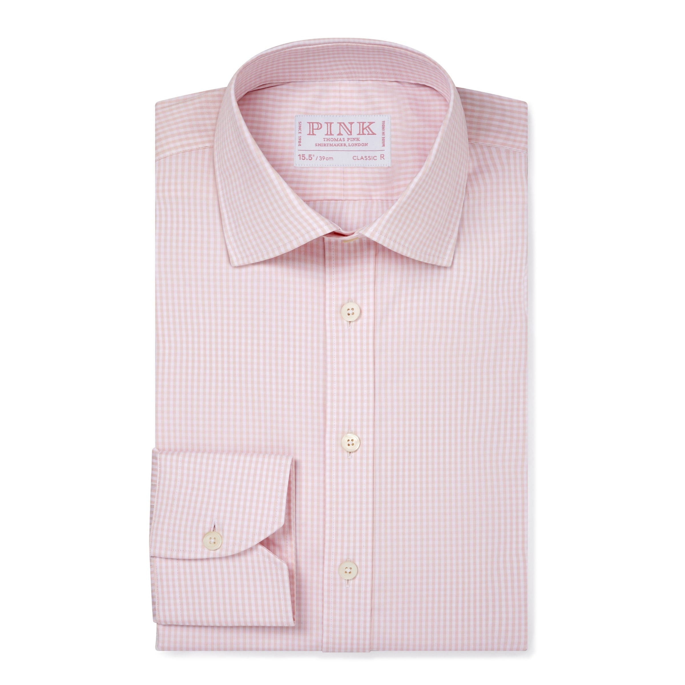 Camisa Formal Essential de Cuadros Gingham Corte Clásico Rosa Pálido y Blanco