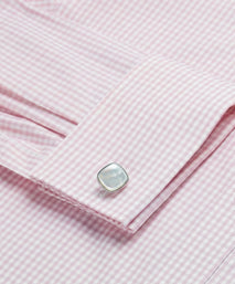 Camisa Formal Essential de Cuadros Gingham Corte Clásico con Puño Doble Rosa Pálido y Blanco