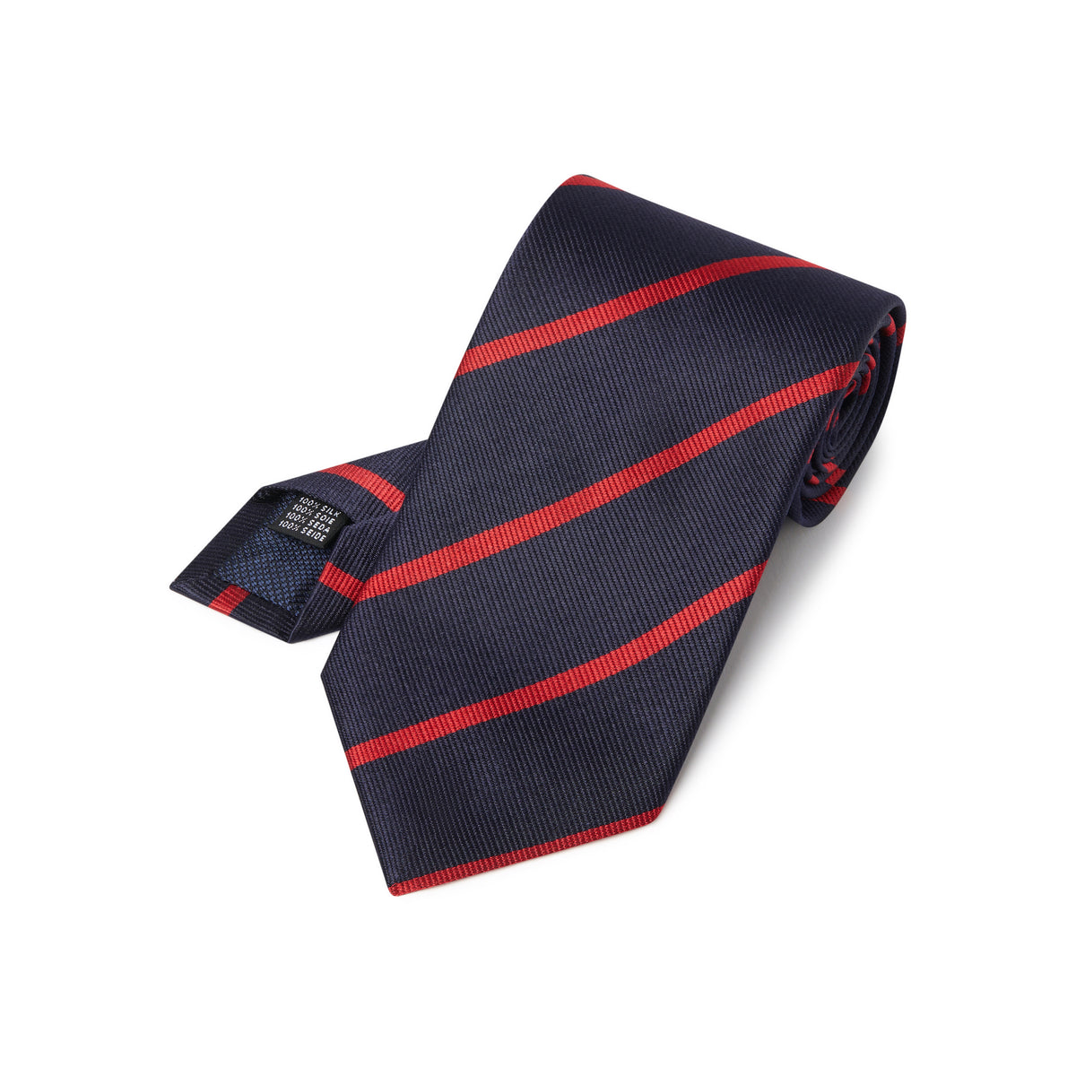 Corbata de seda tejida con raya única en azul marino y rojo