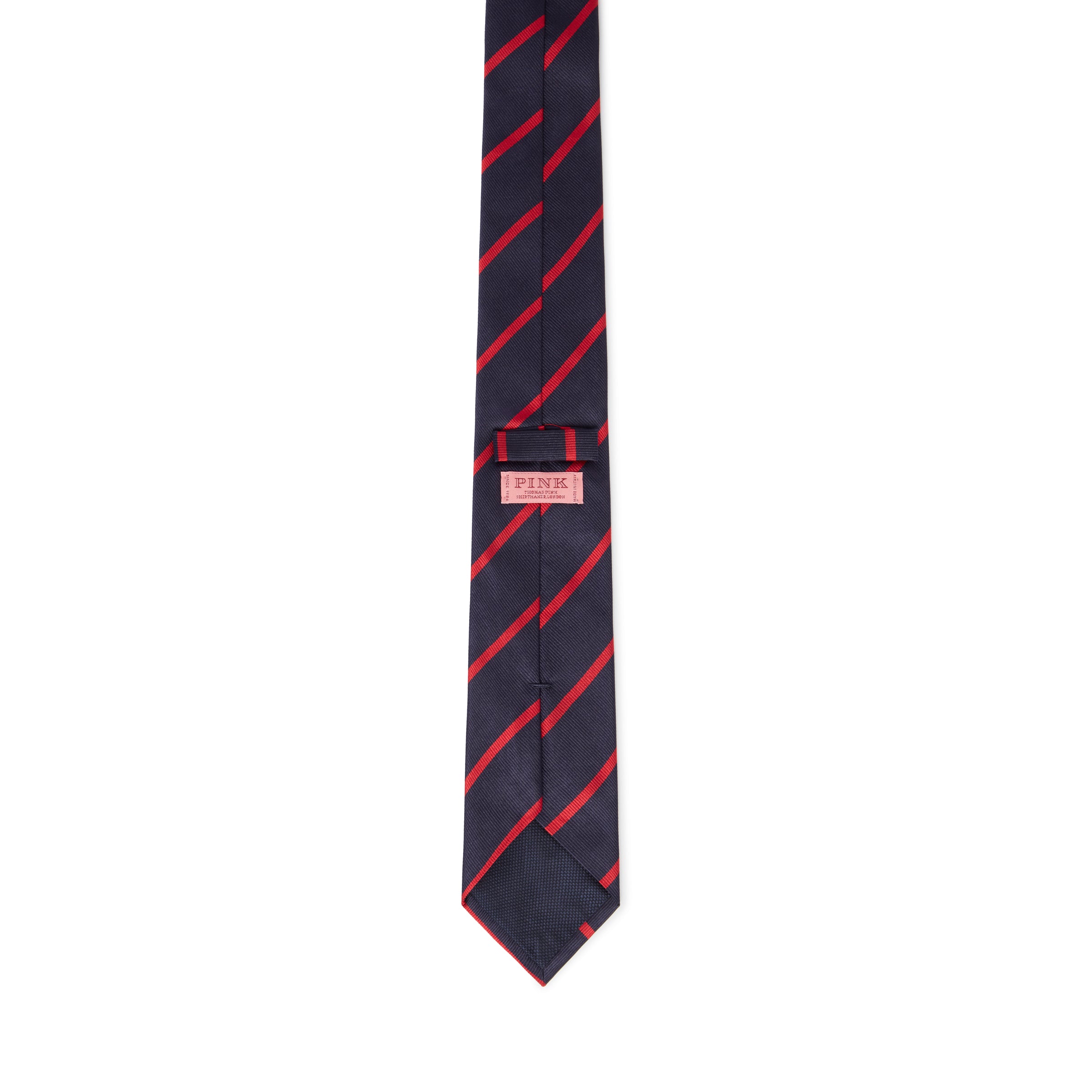 Corbata de seda tejida con raya única en azul marino y rojo