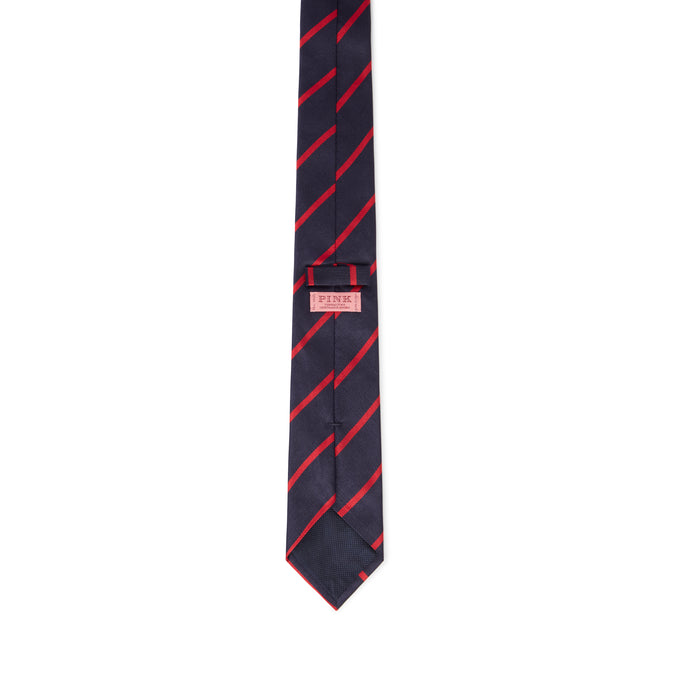 Corbata de seda tejida con raya única en azul marino y rojo