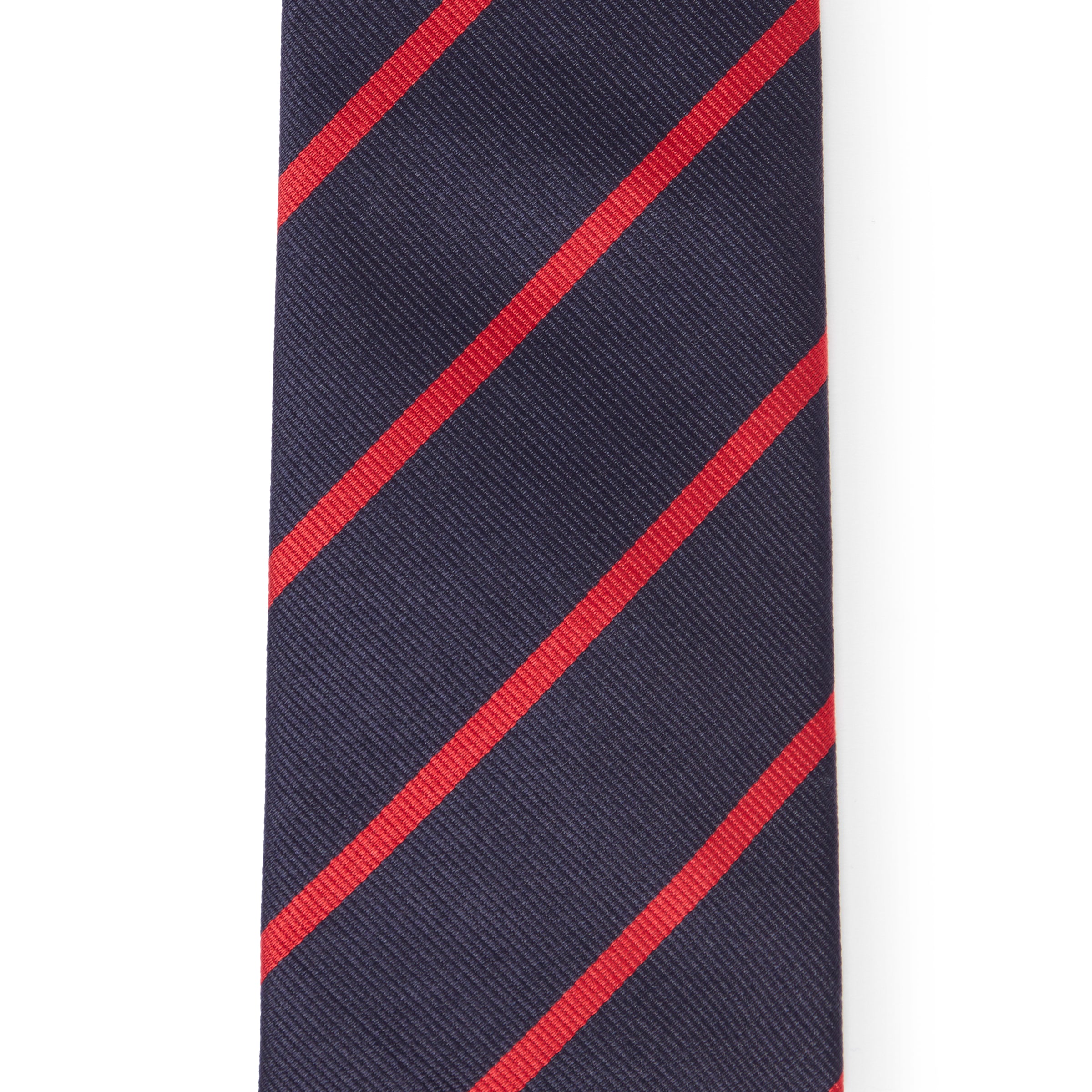 Corbata de seda tejida con raya única en azul marino y rojo