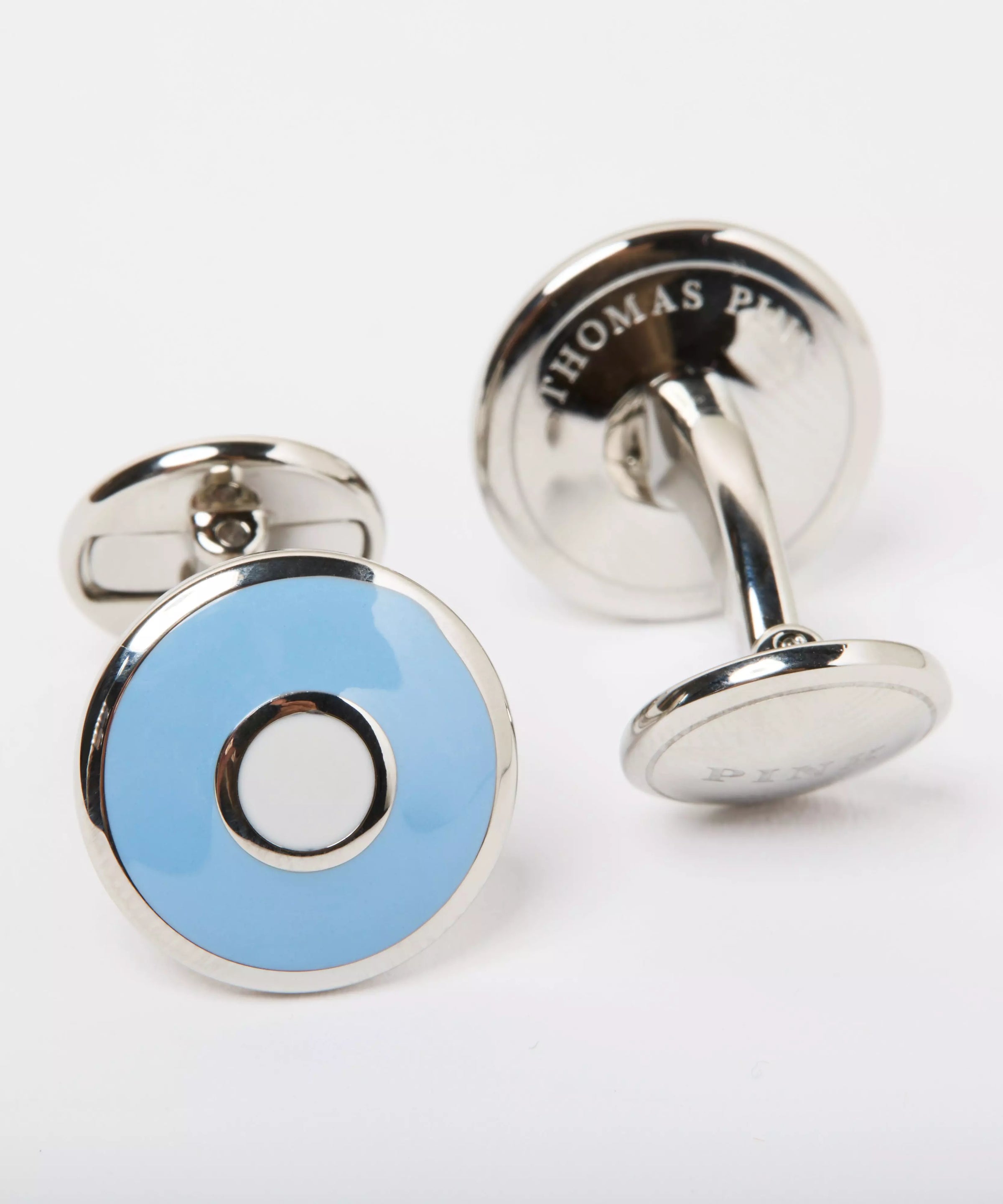 Sky Blue Silver Finish Enamel Target Cufflinks