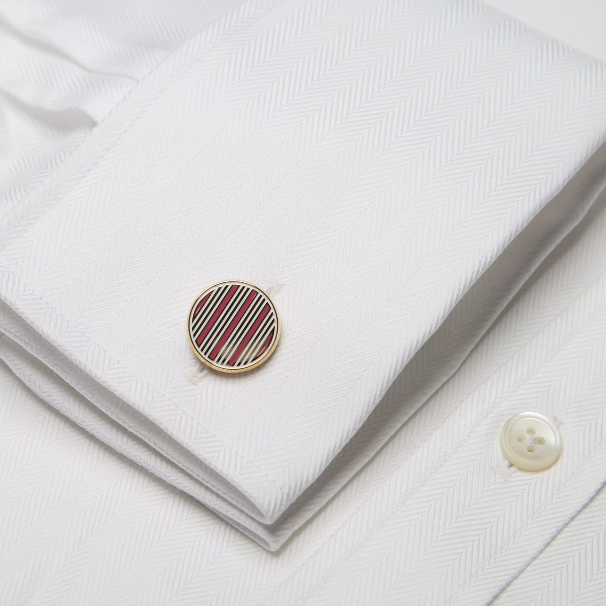 Pink & White Enamel Striped Cufflinks