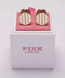 Pink & White Enamel Striped Cufflinks
