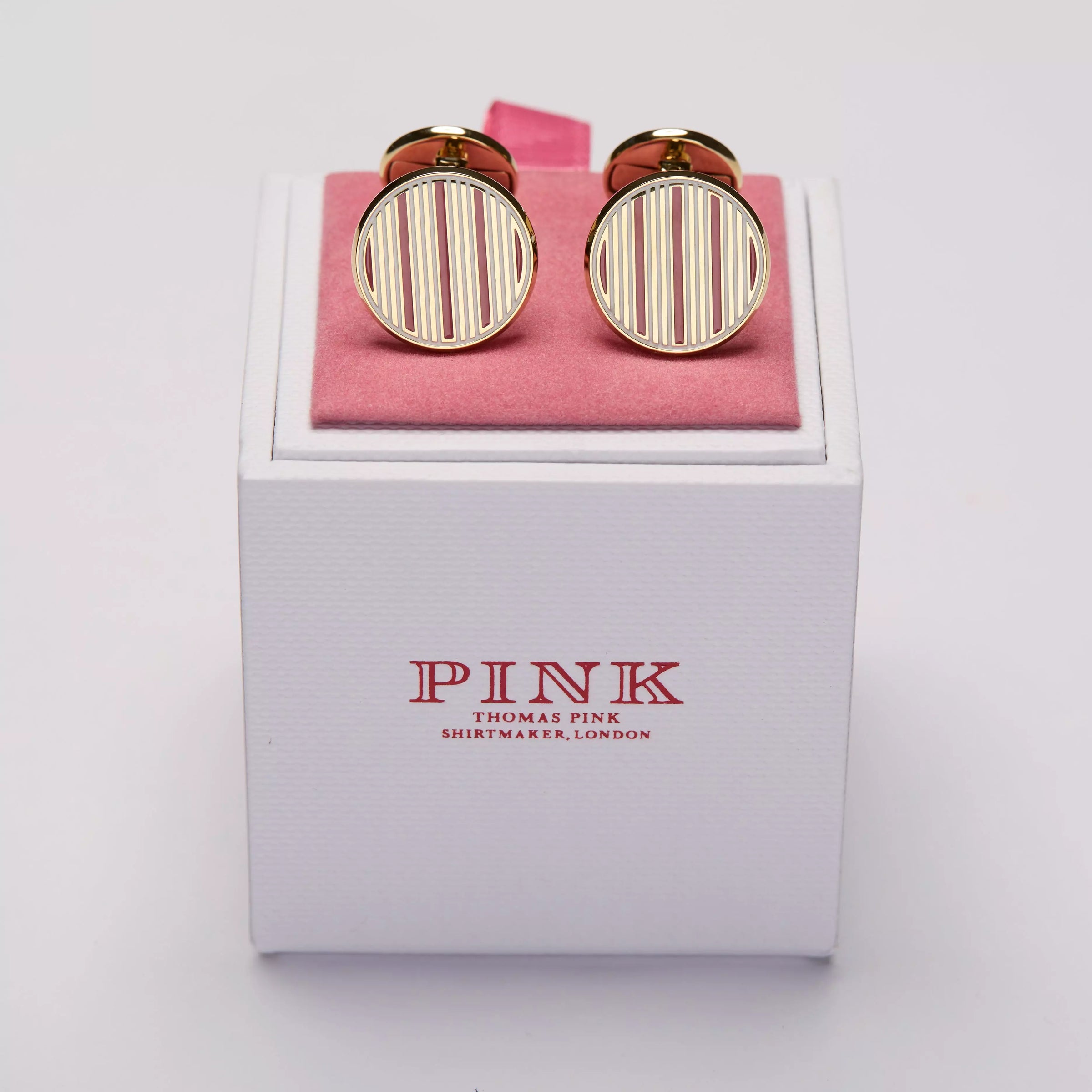 Pink & White Enamel Striped Cufflinks