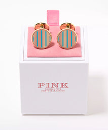Turquoise Blue & Pink Enamel Striped Cufflinks