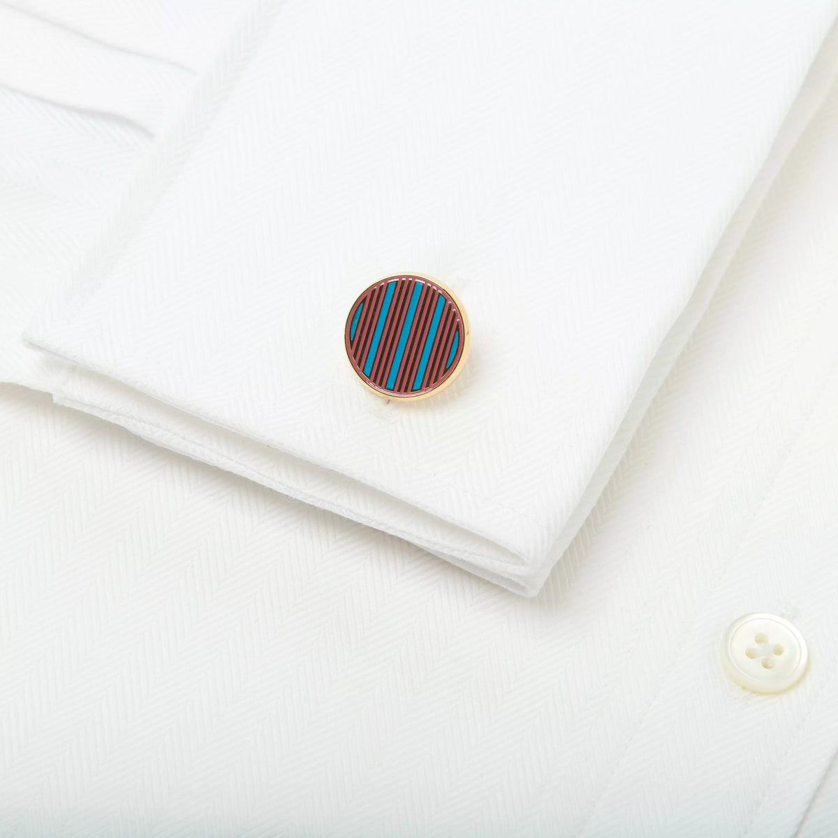 Turquoise Blue & Pink Enamel Striped Cufflinks