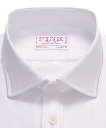 White Classic Fit Double Cuff Twill Herringbone Formal Shirt