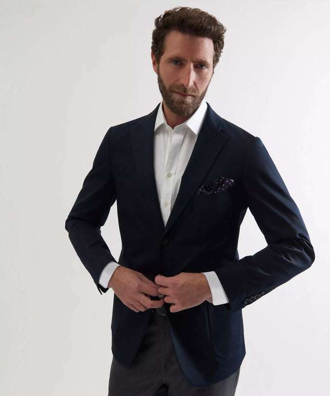 Navy Tailored Fit Cotton Twill Jacket