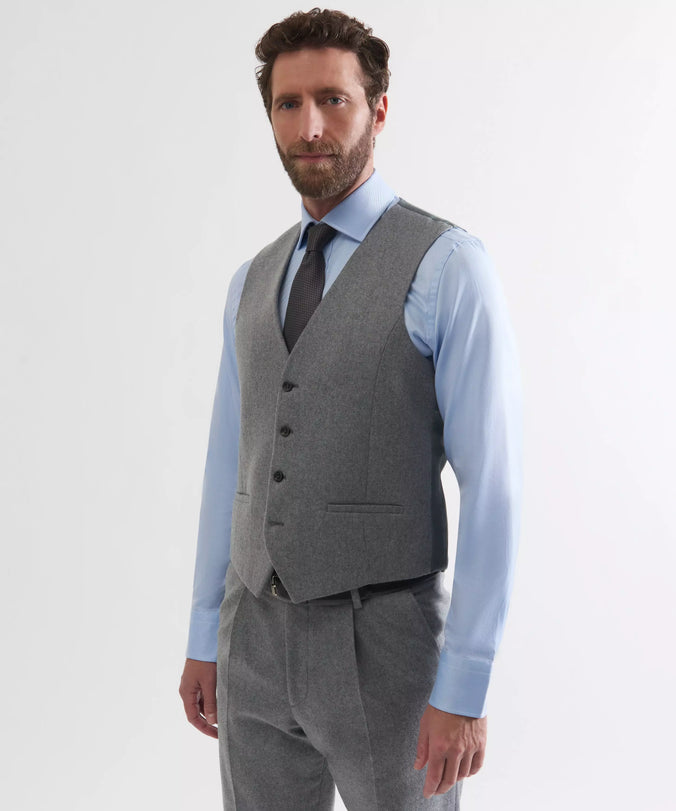 Grey 4 Button Merino Wool Waistcoat