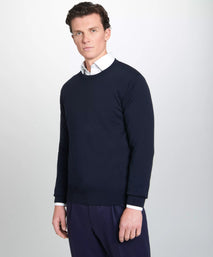 Navy Blue Merino Wool Crew Neck Sweater
