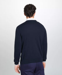 Navy Blue Merino Wool Crew Neck Sweater