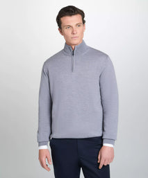 Pale Grey Merino Wool Zip Neck Sweater