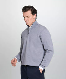 Pale Grey Merino Wool Zip Neck Sweater