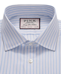 Pale Blue & White Classic Fit Formal Fil-à-Fil Stripe Shirt