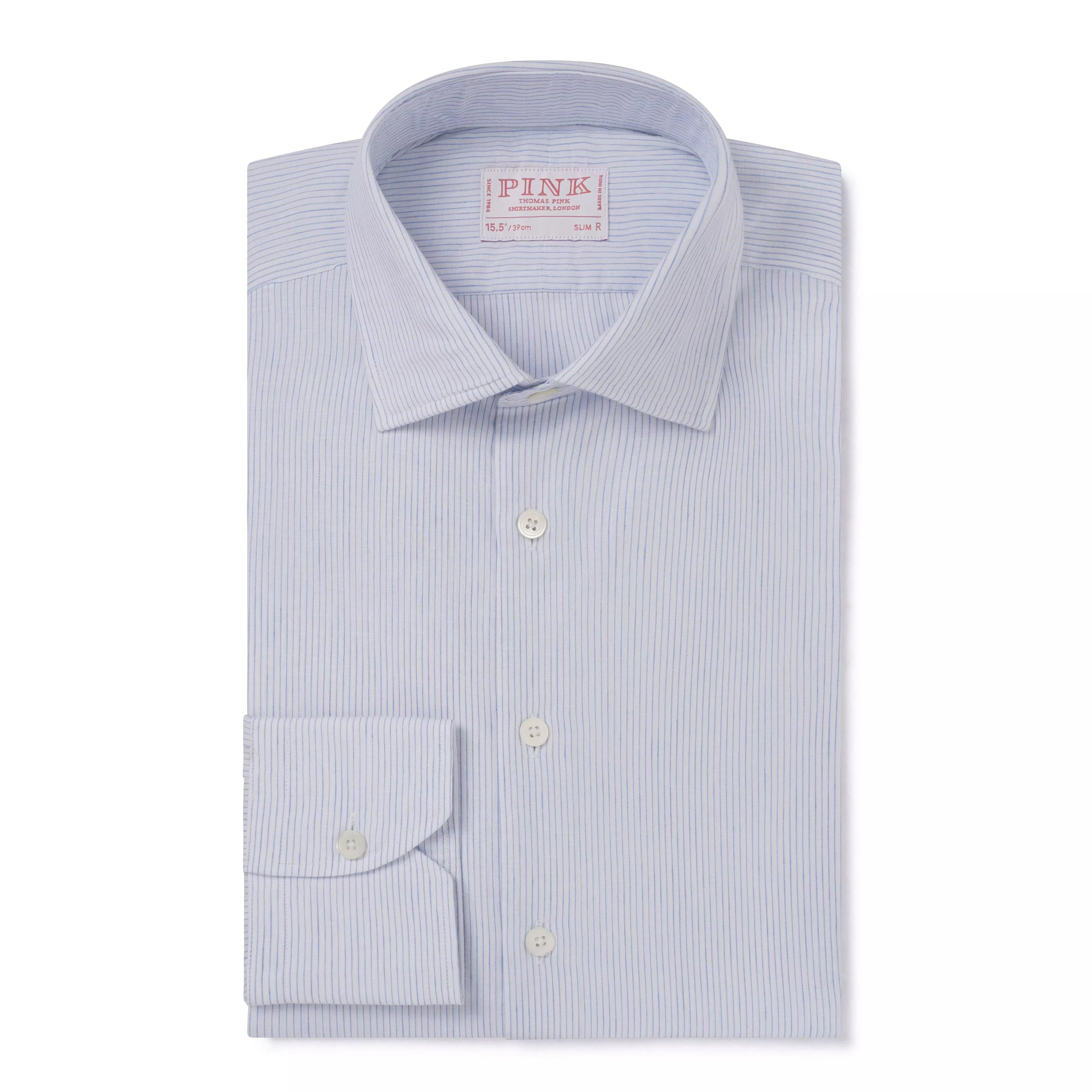 Pale Blue & White Slim Fit Fine Striped Slub Formal Shirt