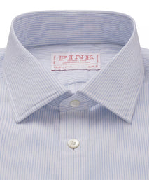 Pale Blue & White Slim Fit Fine Striped Slub Formal Shirt