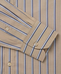 Beige & Blue Classic Fit Twill Multi Stripe Formal Shirt