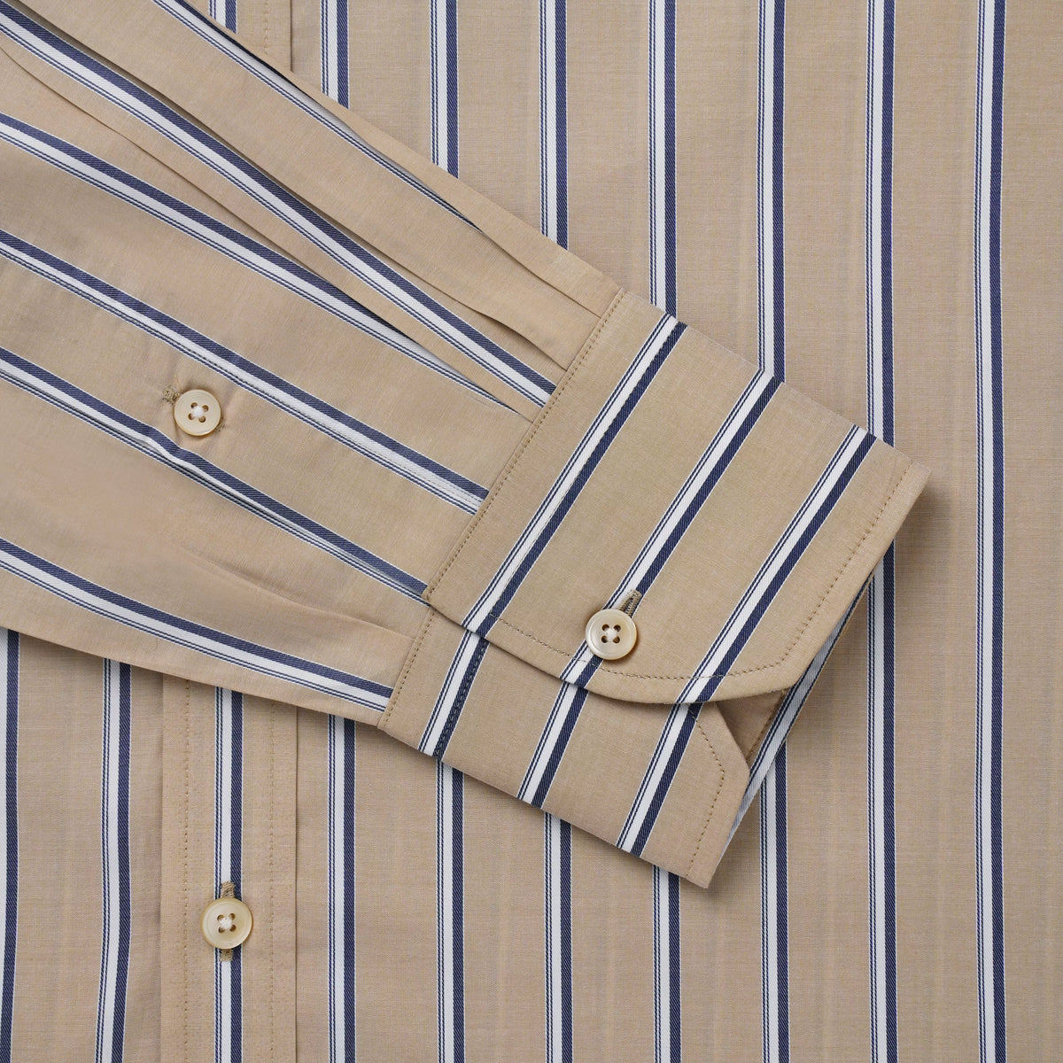 Beige & Blue Classic Fit Twill Multi Stripe Formal Shirt