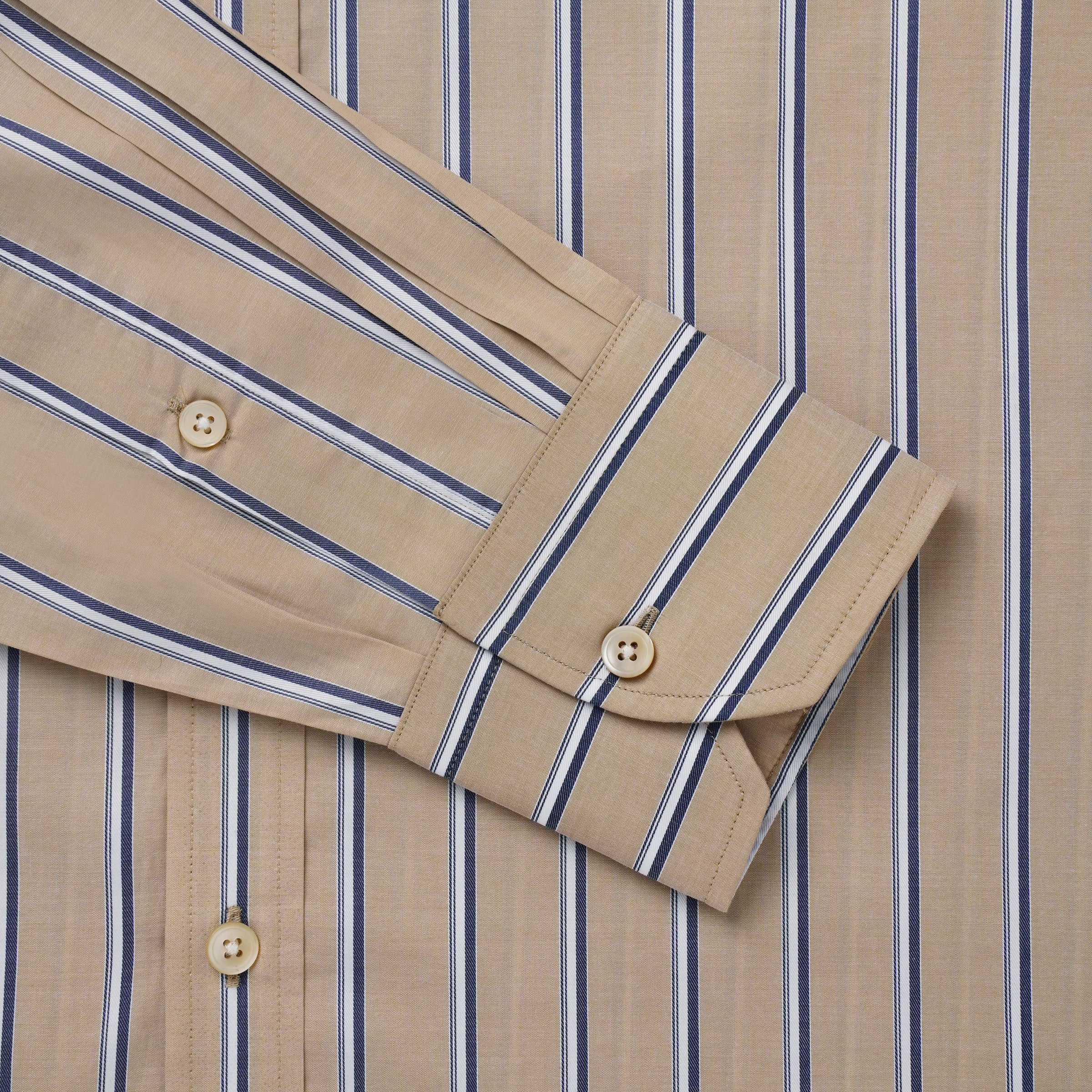 Beige & Blue Classic Fit Twill Multi Stripe Formal Shirt