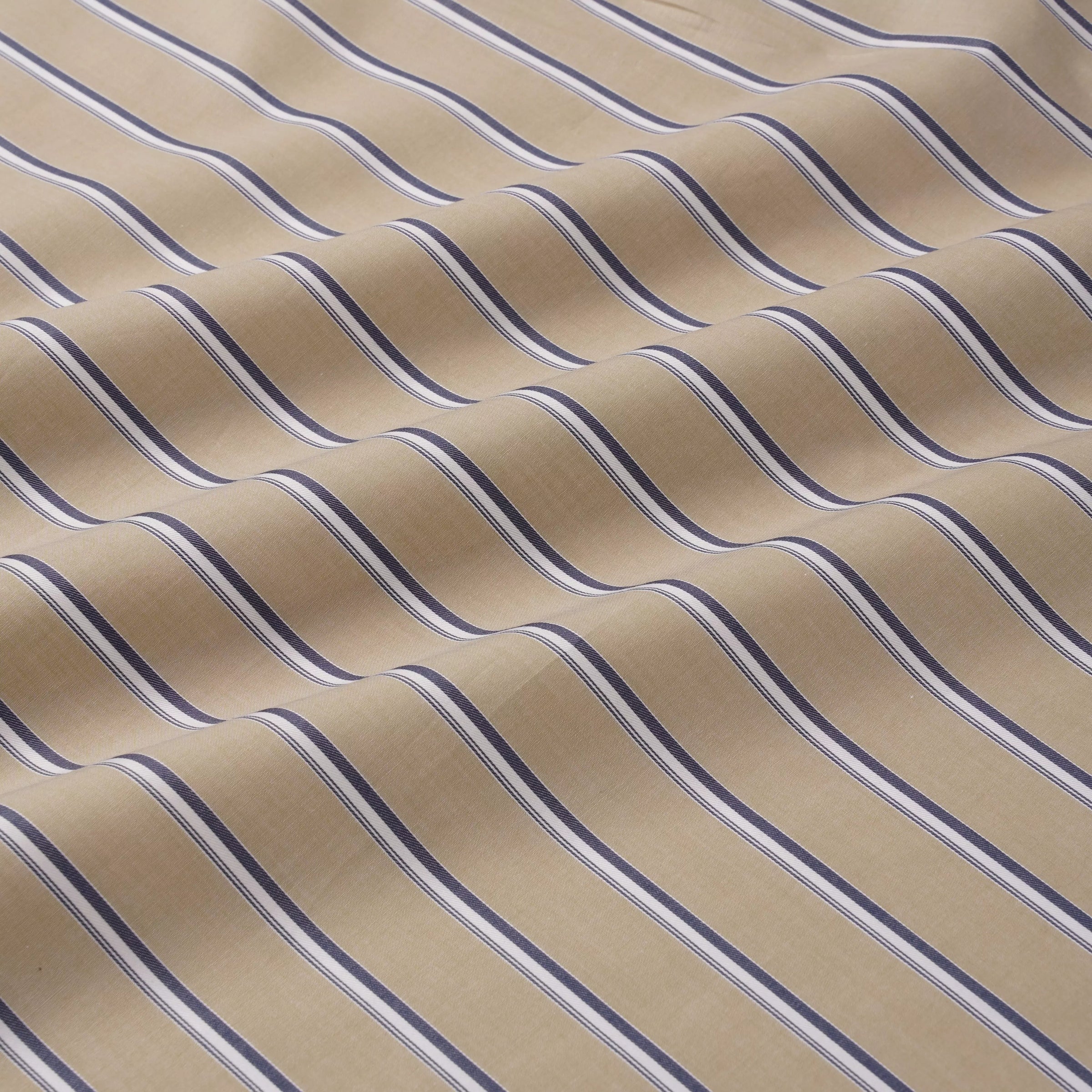 Beige & Blue Classic Fit Twill Multi Stripe Formal Shirt