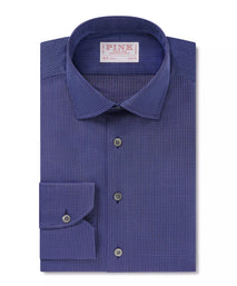 Blue & Navy Slim Fit Diamond Motif Piquet Formal Shirt