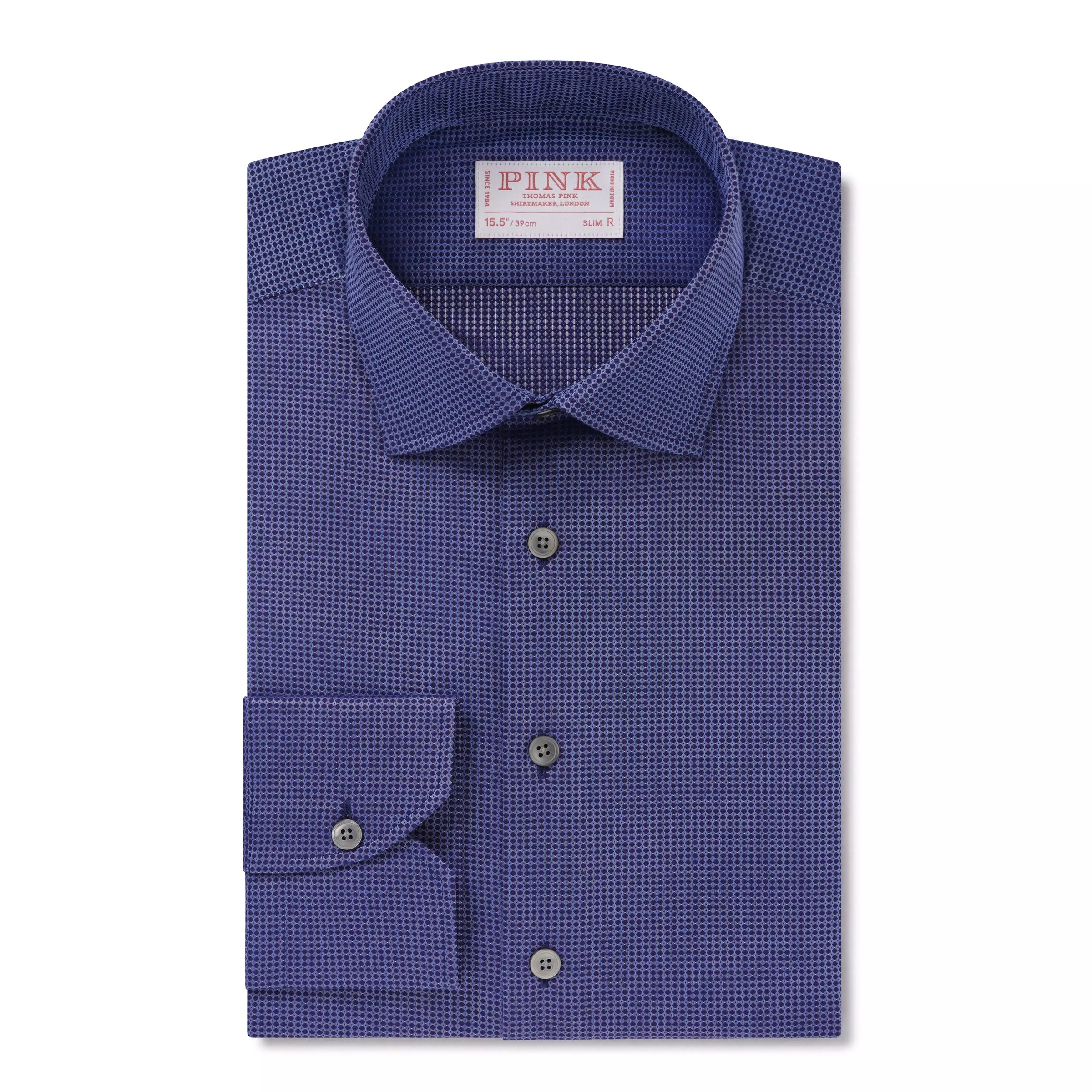 Blue & Navy Slim Fit Diamond Motif Piquet Formal Shirt