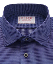 Blue & Navy Slim Fit Diamond Motif Piquet Formal Shirt