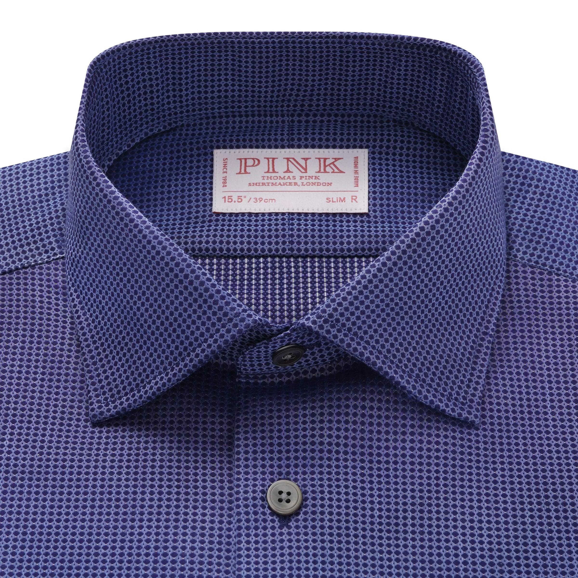 Blue & Navy Slim Fit Diamond Motif Piquet Formal Shirt